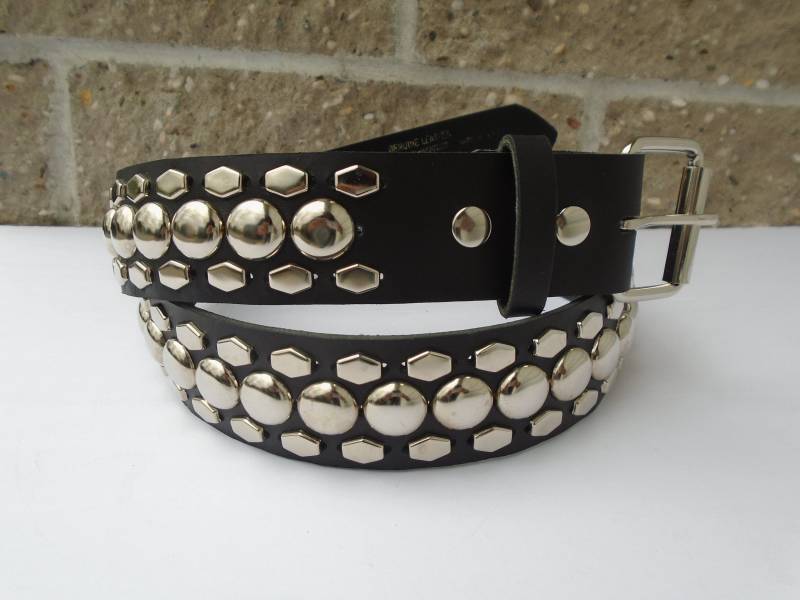 Premium 1-3/4 "(45 Mm Nieten Ledergürtel 3 Reihen Silber Chrom 1/2 "Hexagon Rand Mit 3/4" Rund Kuppel in Der Mitte Bolzen Usa Hergestellt von SpikesAndLeatherUSA