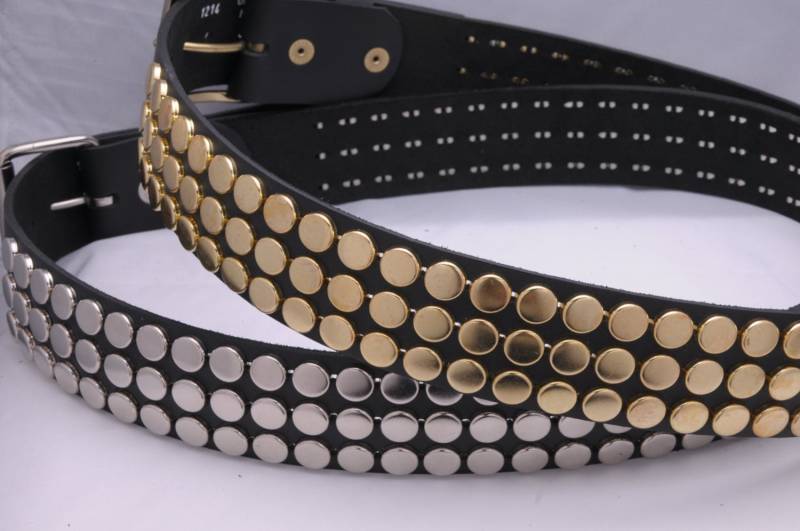Vegan Freundliches Material 1-3/4 "(45 Mm Breiter Gürtel Mit 3 Reihe 1/2 "(13 Ny77 Flachkopf Bolzen Silber Chrom Gold Golden Stud Spiked Made in von SpikesAndLeatherUSA