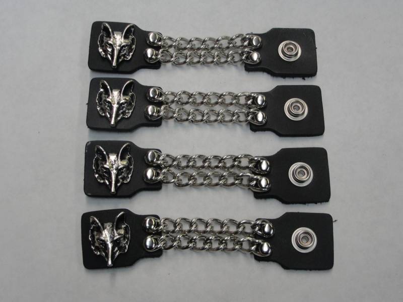 Wolf Head Set Von 4 Handgefertigten Zweireihigen Ketten Schwarze Lederweste Verlängerungen 10 "Und 6" Länge Hergestellt in Den Usa Biker Motorrad Hd von SpikesAndLeatherUSA