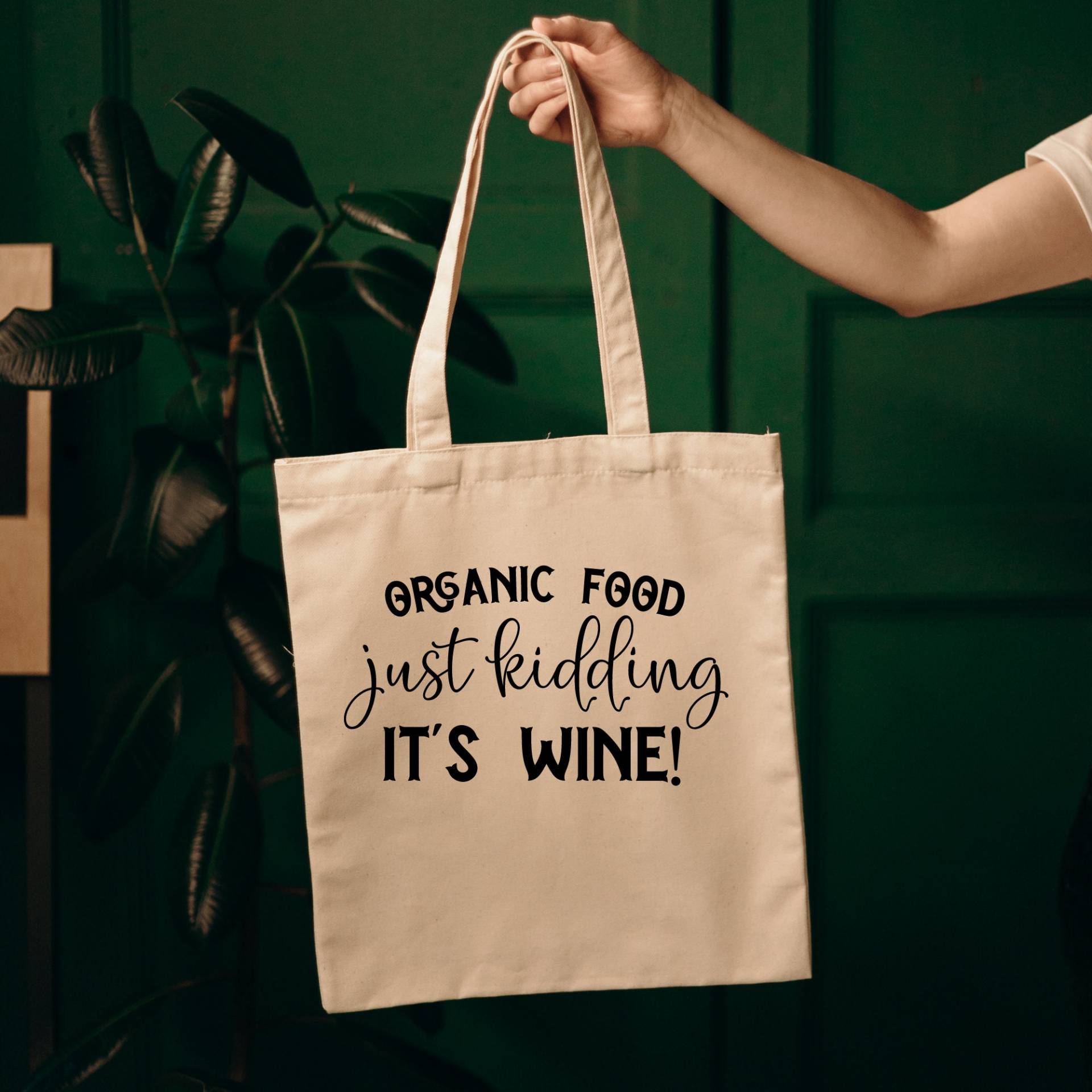 Bio Food Just Kidding It Es Wine Tote Bag, 14x16 Baumwolle Naturtasche, Lustig, Sarkasmus, Süßes Geschenk, Kein Plastik von SpillMyBeans