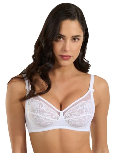 Spiman Damen Soft-BH aus Leichter Mikrofaser mit Tüll- und Spitzendetails, Weiß, Gr. 90B von Spiman la tua nuova femminilità