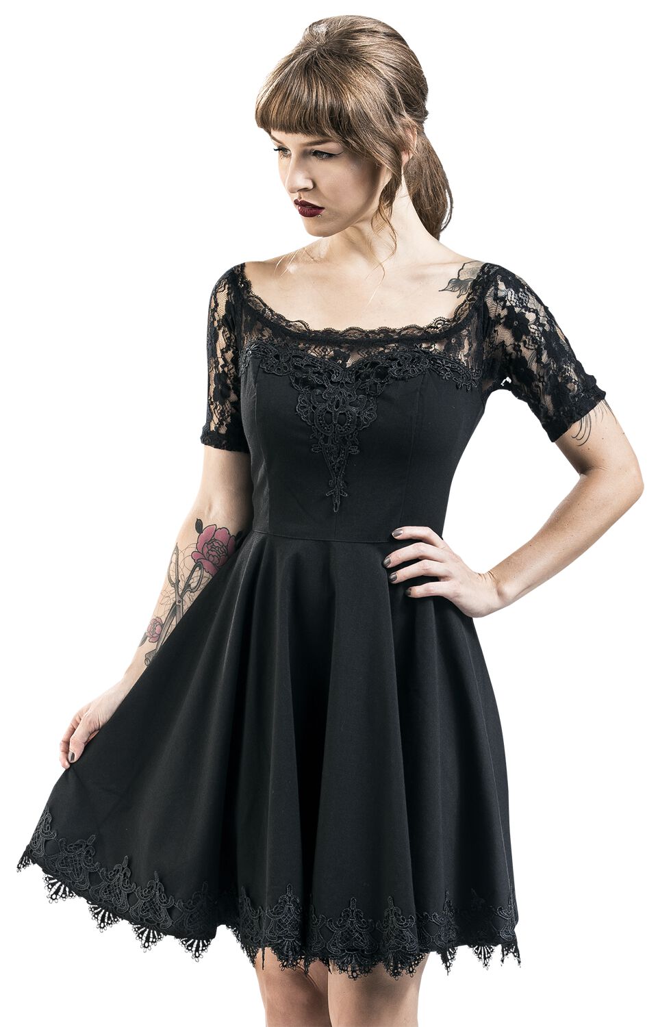 Spin Doctor - Gothic Kleid knielang - Amara Mini Dress - XS bis 4XL - für Damen - Größe L - schwarz von Spin Doctor