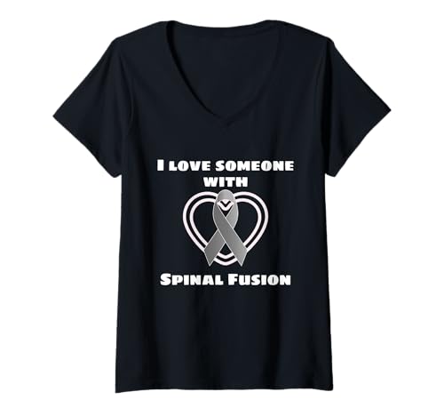 Damen Ich Liebe jemanden mit Spinal Fusion Support Recovery Healing T-Shirt mit V-Ausschnitt von Spinal Cord Injury Warrior Advocate
