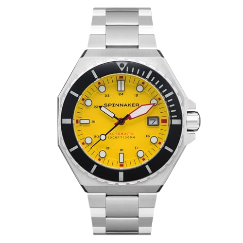 Spinnaker Dumas SP-5081 Herren-Armbanduhr, automatisch, 3 Zeiger, mit massivem Edelstahl-Armband, 44 mm, Hornet Yellow, Armband von Spinnaker