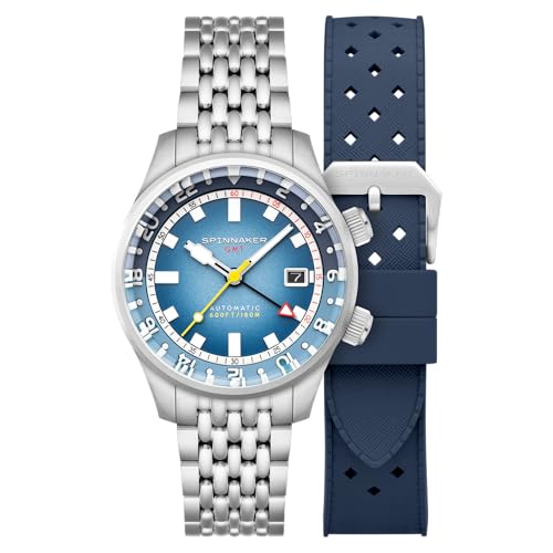 Spinnaker Herren 42 mm Bradner GMT Automatikuhr mit massivem Edelstahlarmband SP-5121, Blaue Alpen, Armband von Spinnaker