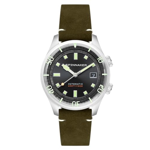 Spinnaker Herren 42mm Bradner Automatik Olive 3-Zeiger-Uhr mit Echtlederarmband SP-5062-02 von Spinnaker