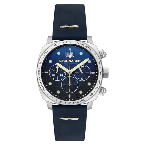 Spinnaker Herren 42mm Hull Chronograph Lapis Meca-Quartz Watch mit echtem Lederband SP-5068-03 von Spinnaker