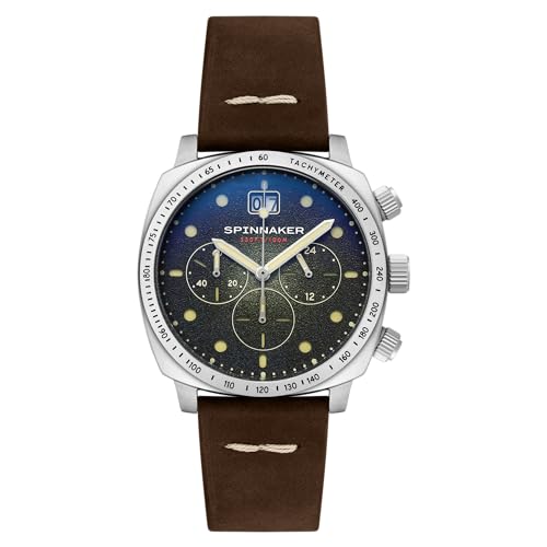 Spinnaker Herren 42mm Hull Chronograph Pine Green Meca-Quartz Watch mit echtem Lederband SP-5068-02 von Spinnaker