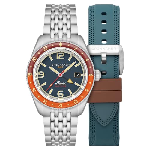 Spinnaker Herren 43 mm Fleuss GMT Automatikuhr mit massivem Edelstahlarmband SP-5120, Dunkles Ceruleanblau von Spinnaker