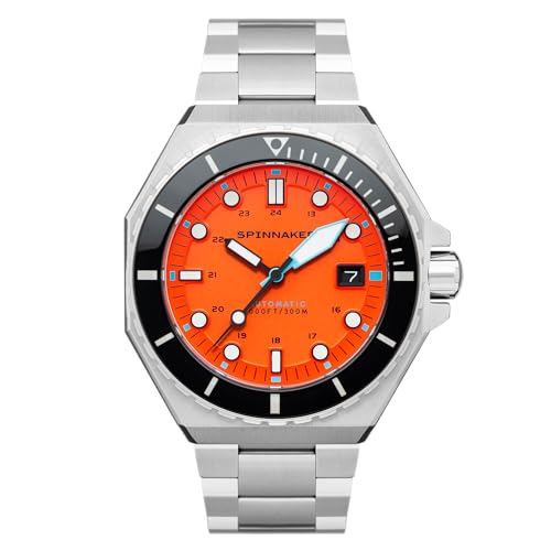Spinnaker Herren 44mm Dumas Automatik Tangerine 3-Zeiger-Uhr mit massivem Edelstahlarmband SP-5081-BB von Spinnaker