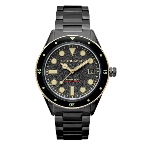 Spinnaker Herren 42mm Cahill Mid Size Automatik Onyx 3-Zeiger-Uhr mit massivem Edelstahlarmband SP-5075-33 von Spinnaker