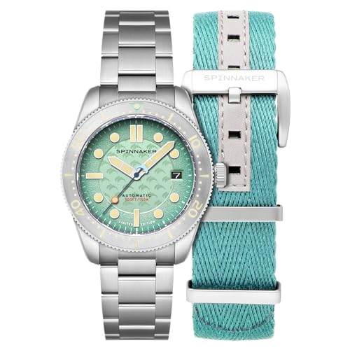 Spinnaker Herren-Armbanduhr 40 mm Croft Mid-Size Automatik Dolphin Project Limited Edition mit massivem Edelstahlarmband SP-5129, Ocean Turquoise, Croft Mid-size Automatic Dolphin Project Limited von Spinnaker