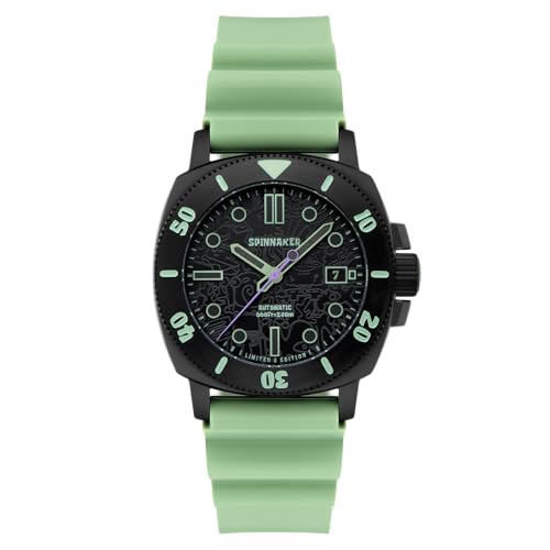 Spinnaker Herren-Armbanduhr 42 mm Hull Diver Automatik Spongebob Schwammkopf Limited Edition mit Silikonarmband SP-5147, Green Squidward von Spinnaker