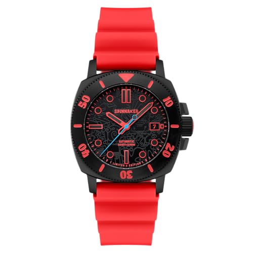 Spinnaker Herren-Armbanduhr 42 mm Hull Diver Automatik Spongebob Schwammkopf Limited Edition mit Silikonarmband SP-5147, Red Mr. Krabs, Armband von Spinnaker