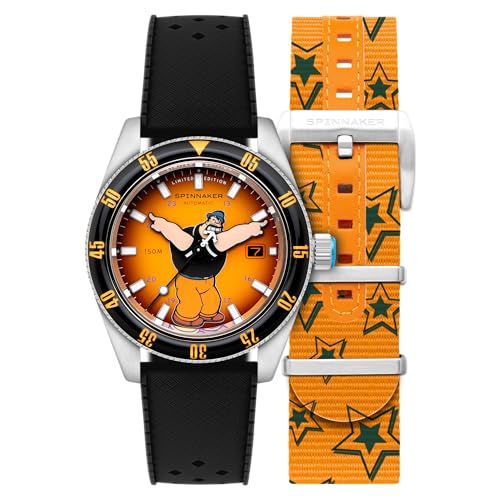 Spinnaker Herren-Armbanduhr 43 mm Fleuss Automatik Popeye Bronemies Limited Edition mit Silikonarmband SP-5161, Brutus Yellow von Spinnaker