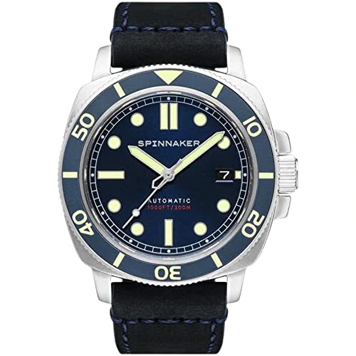 Spinnaker Herren 42mm Hull Diver Automatik Arctic Blue 3-Zeiger-Uhr mit Echtlederarmband SP-5088-02 von Spinnaker