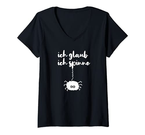 Damen Ich Glaub Ich Spinne Lustiger Spruch T-Shirt mit V-Ausschnitt Damen Ich Glaub Ich Spinne Lustiger Spruch T-Shirt mit V-Ausschnitt von Spinnen Motive