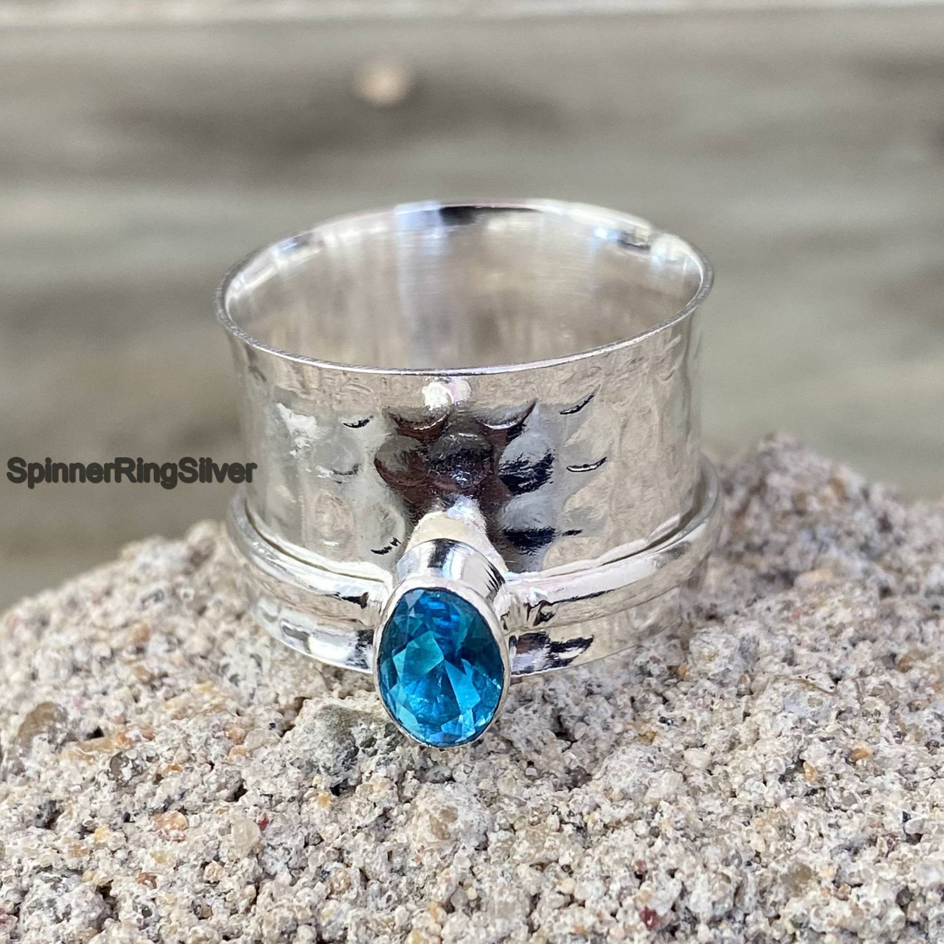 Blautopas Edelstein Ring, 925 Sterling Silber Spinner Frauen Meditation Handgefertigter Beliebter Angst Ring Sk827 von SpinnerRingSilver