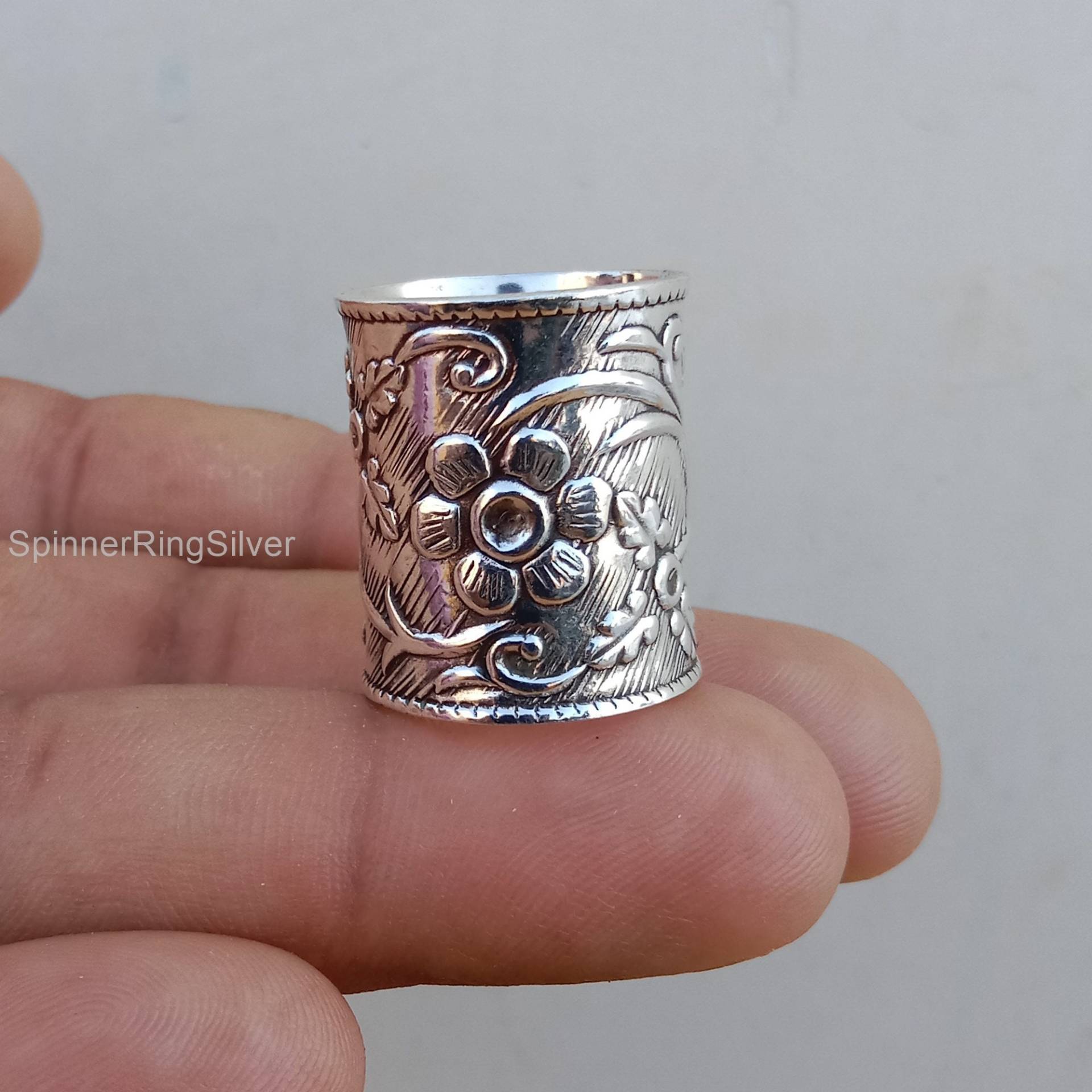 Blumen Band Ring, 925 Silber Gehämmerter Boho Frauen Geschenk Für Sie, Meditation Ring Sk1121 von SpinnerRingSilver