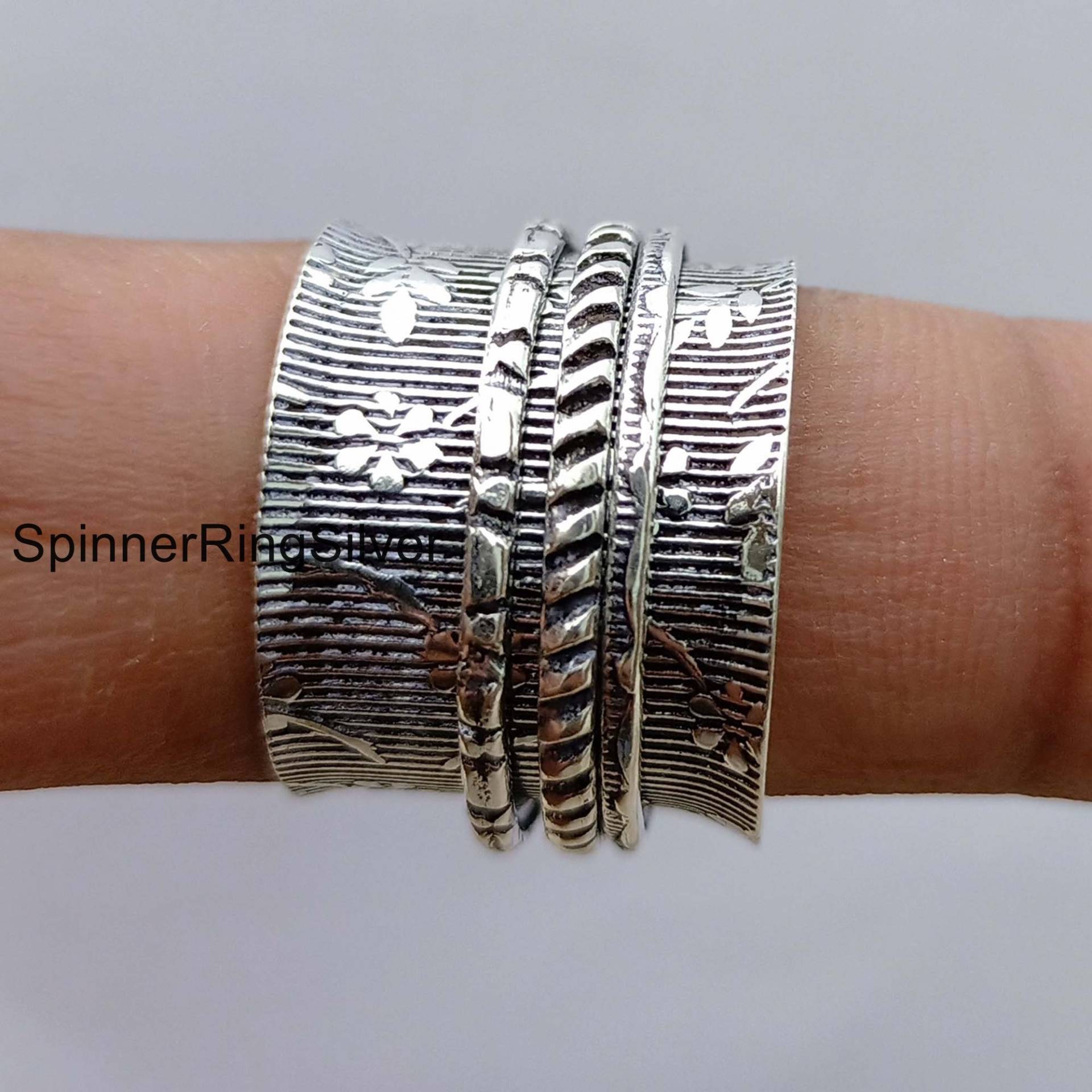 Designer Drei Ton Spinner Ring, 925 Sterling Silber Handgefertigter Antik Meditation Ehering Sk196 von SpinnerRingSilver