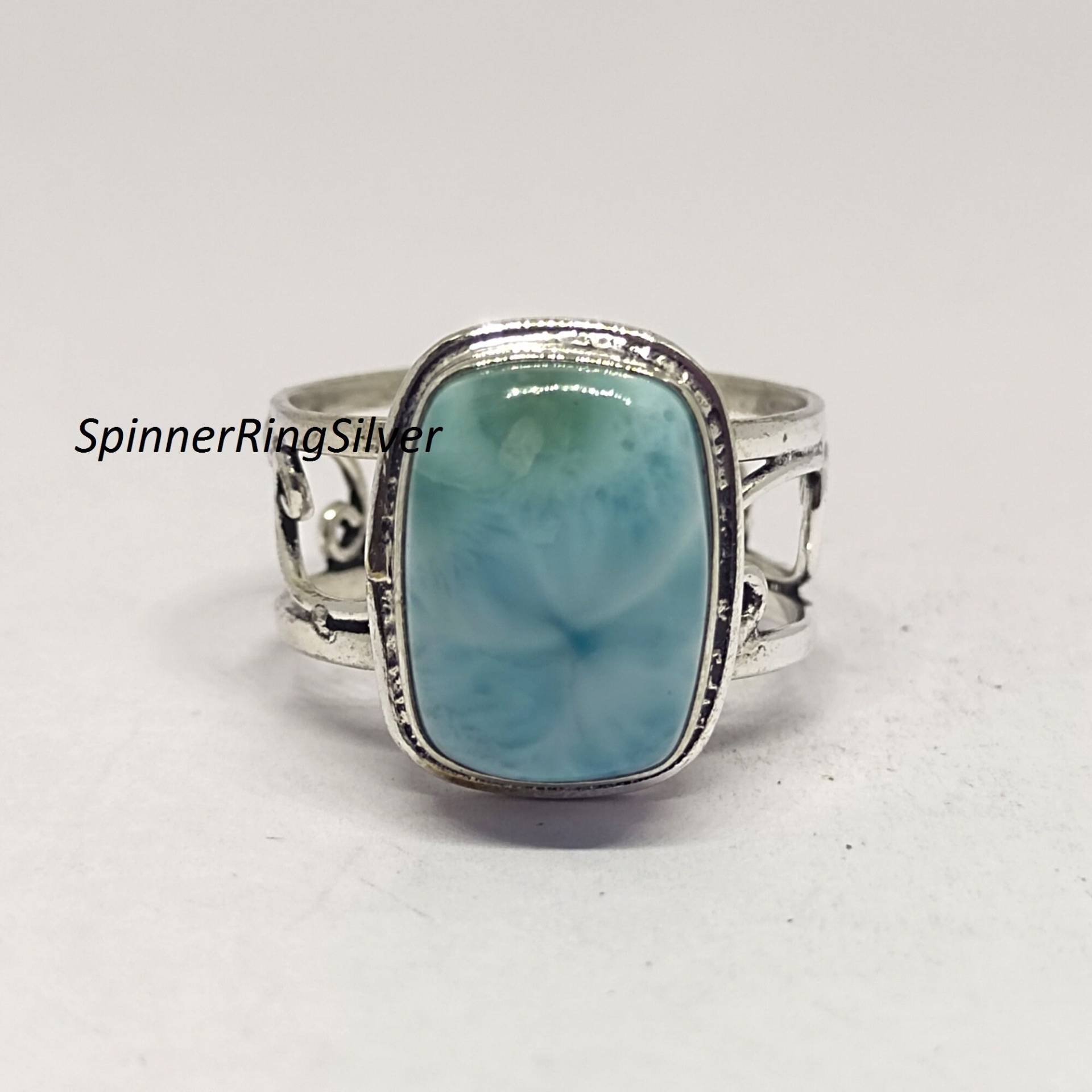 Echter Larimar Silber Ring, 925 Statement Handgemachter Versprechen Daumen Boho Ring Silber, Damen Sk188 von SpinnerRingSilver