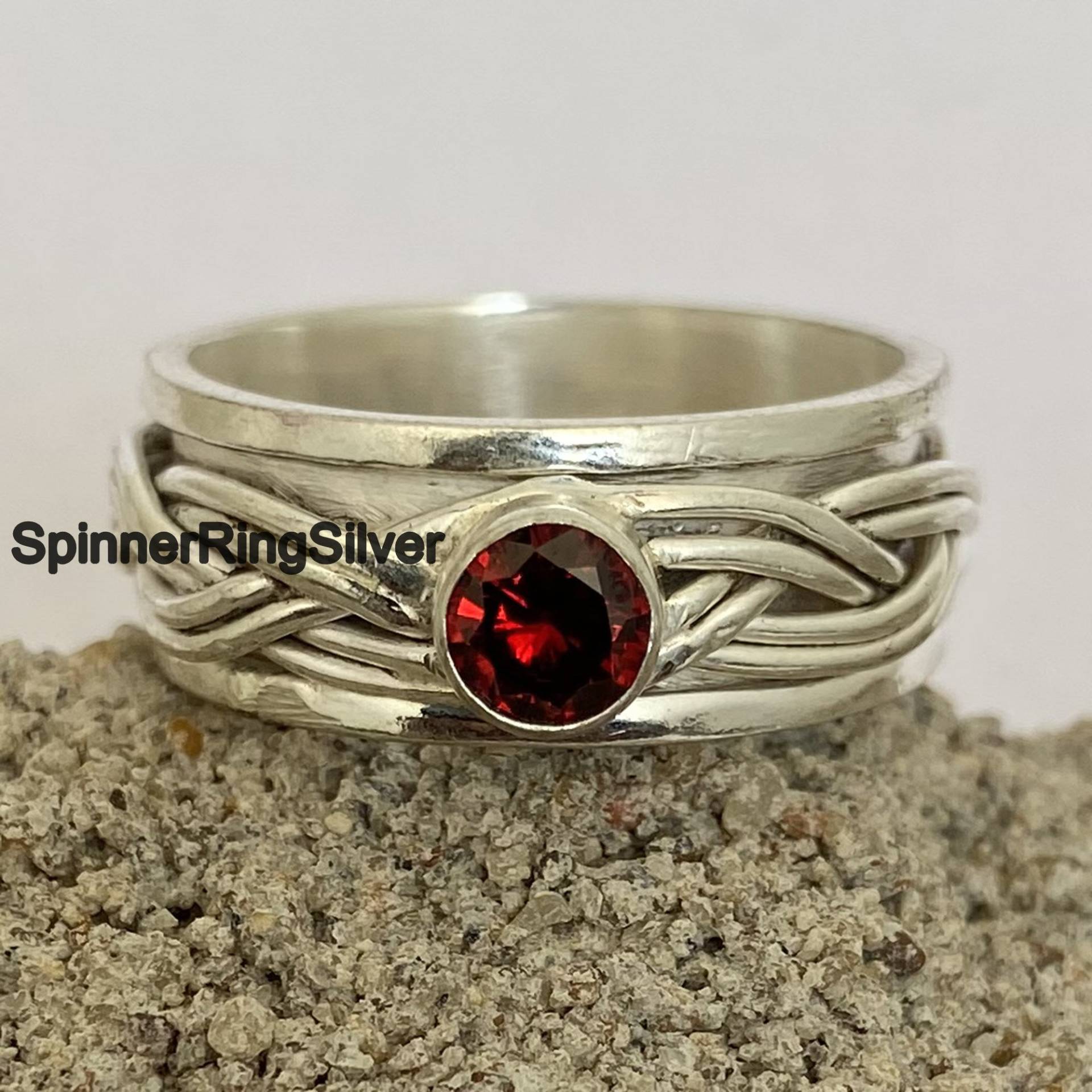 Granat Edelstein Ring, 925 Sterling Silber Spinner Handgemachter Geschenk Für Sie, Schmuck, Statement Frauen Ring Sk616 von SpinnerRingSilver