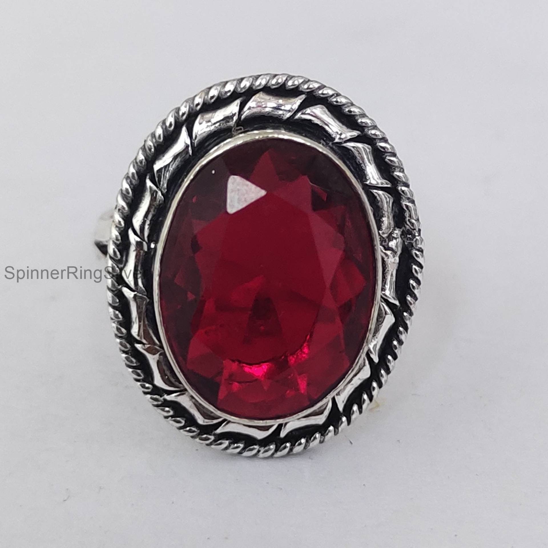 Granat Ring Silber, 925 Silber Ring, Zierlicher Statement Versprechen Frauen Handgefertigter Boho Ehering, Sk1295 von SpinnerRingSilver