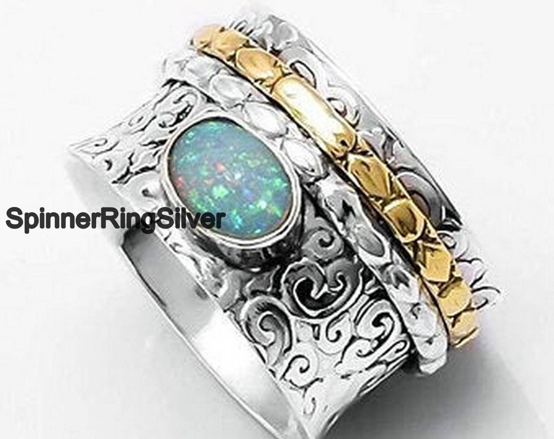 Opal Edelstein Ring, 925 Sterling Silber Spinner Angst Beliebter Geschenk Schöner Meditation Frauen Sk281 von SpinnerRingSilver