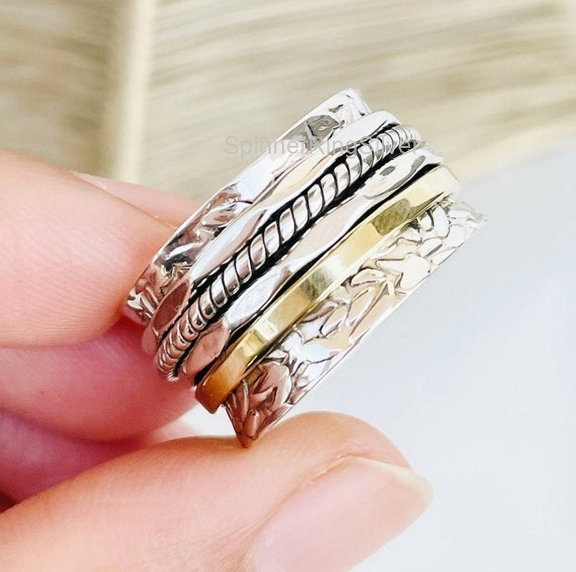 Spinner Ring, 925 Sterling Silber Handgemachter Meditation Frauen Angst Beliebter Spinning Sk170 von SpinnerRingSilver