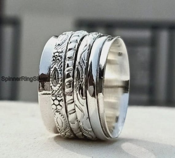 Spinner Ring, Daumen 925 Sterling Silber Angst Versprechen Ring-Frauen Ring-Spin Ring-Spinring-Fidget Ring Sk1104 von SpinnerRingSilver