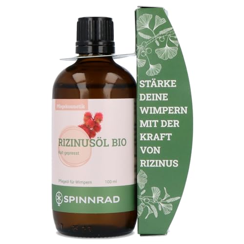 Spinnrad Bio Rizinusöl mit Mascara-Bürstchen – 100 % reines, kaltgepresstes Öl I Für kräftige Wimpern & Augenbrauen I Ideal zur täglichen Pflege & Anwendung I Inklusive Mascara-Applikator I 100 ml von Spinnrad