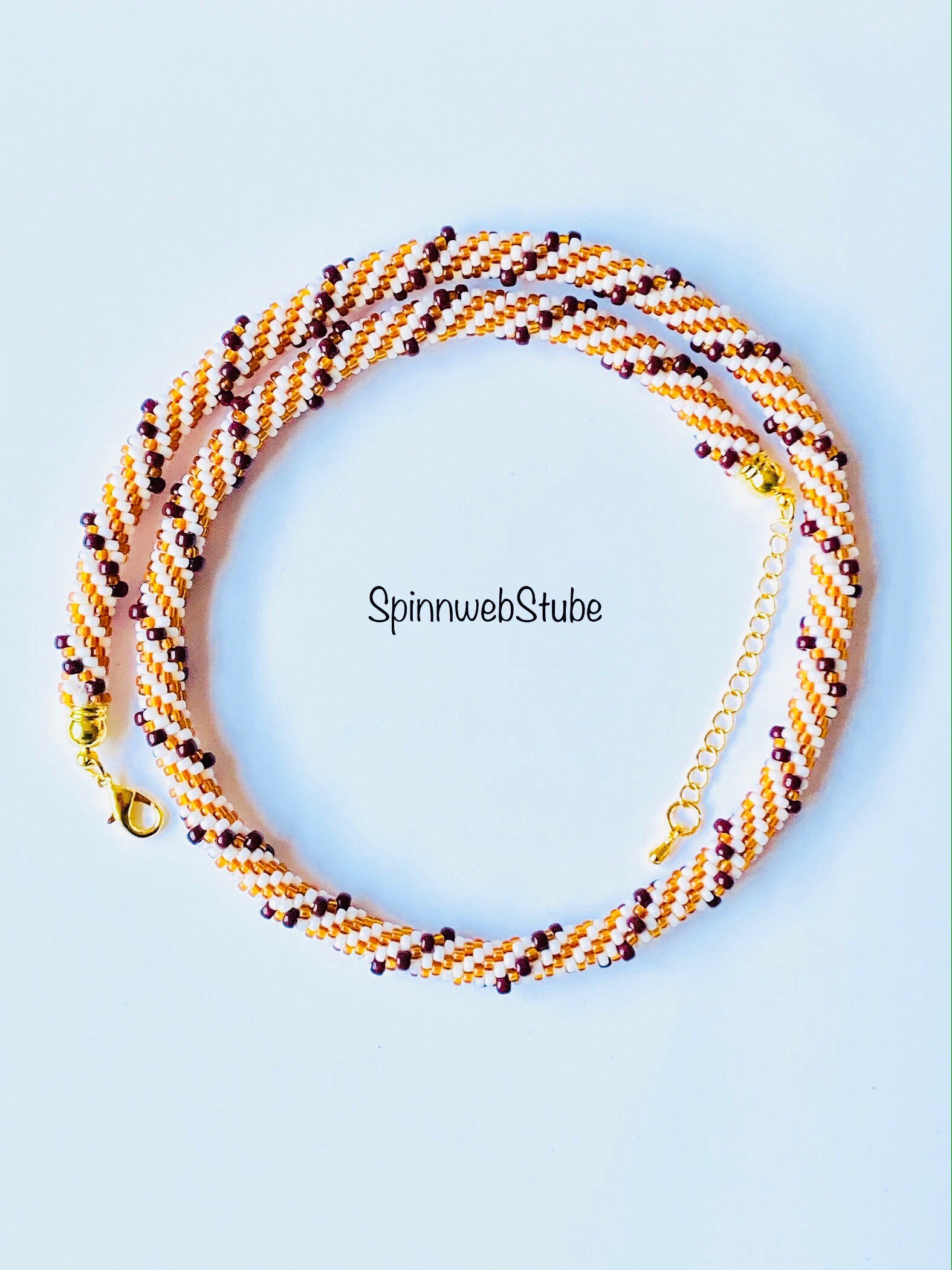 Halskette Mit Glasperlen "Schoko-Karamel", Gehäkelt von SpinnwebStube