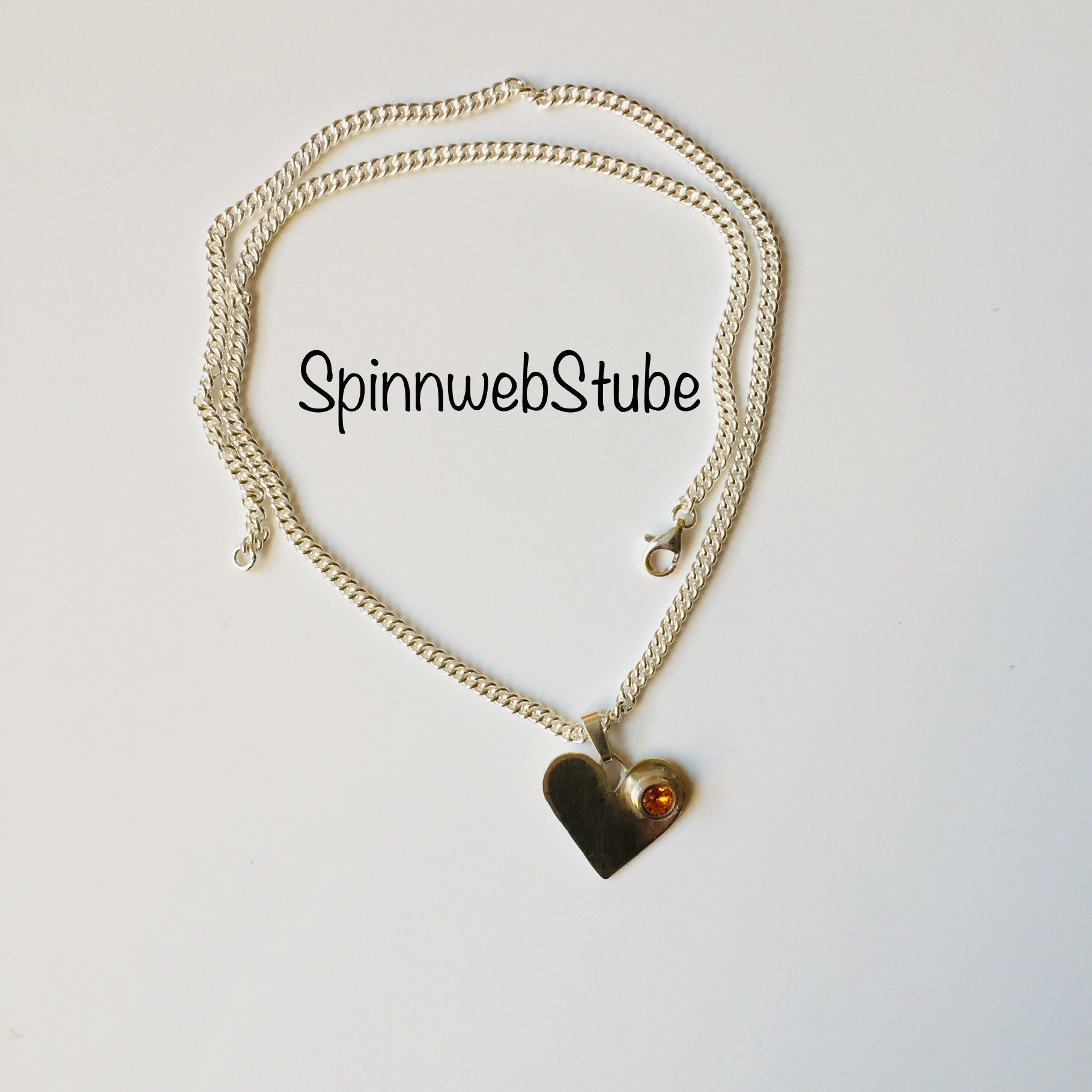 Silberkette Mit Silberherz Und Swarovski Kristall von SpinnwebStube