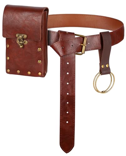 Spinosaurus 3 Stück Mittelalter Gürtel mit Taschen Wikinger Gürtel Steampunk Ledergürtel Gürteltasche Renaissance Kostüm Zubehör Herren Piratengürtel Magier Cosplay Kostüm Halloween Anzug (Belt-3Pcs) von Spinosaurus
