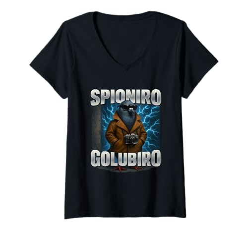 Damen Italian Brainrot - Meme - Spionage Taube T-Shirt mit V-Ausschnitt Damen Italian Brainrot - Meme - Spionage Taube T-Shirt mit V-Ausschnitt von Spioniro Golubiro - Italian Brainrot