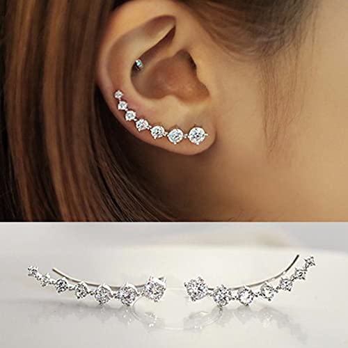 Damen Knorpel Schmuck Ohrklemme Ohrring Ohrstecker Ohrclip 925er Sterling Silber mit Kristall ear cuff für Damen Mädchen Bling Ohrklemmen 7 Kristalle 925er Sterling Silber Hypoallergen Silber von SpirWoRchlan