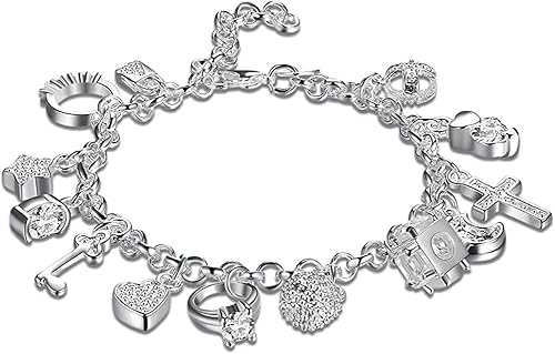 SpirWoRchlan Armband 925 Sterling Silber Armband Mit Mehreren Anhängern Zirkon Armbänder Für Damen Party Charm Schmuck Geschenk (Silber) von SpirWoRchlan