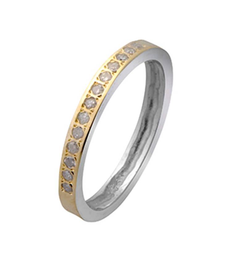 1.04 Karat Natürlicher Runder Weißer Diamant Gemischter Metallring Zweifarbiges Solides 9K Gelbgold925 Sterlingsilber Stapelbarer Ring von SpiraJewels