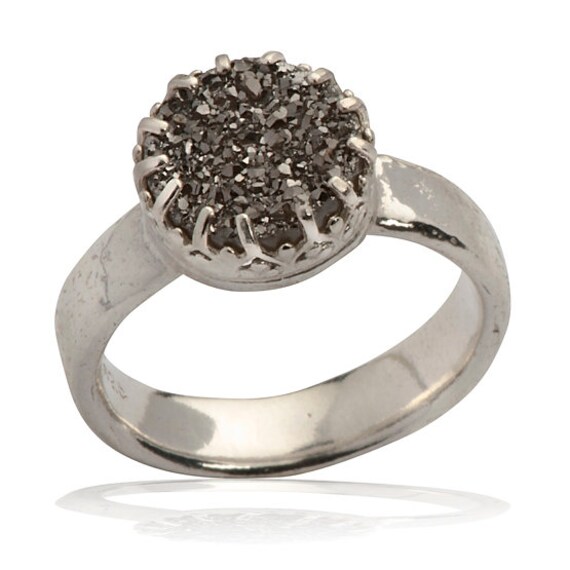 4 Karat Grauer Achat Druzy Stein Natürlicher Kristall Quarz Solid 925 Sterling Silber Einzigartige Handgemachte Solitär Ring, Boho Edelstein Ring von SpiraJewels