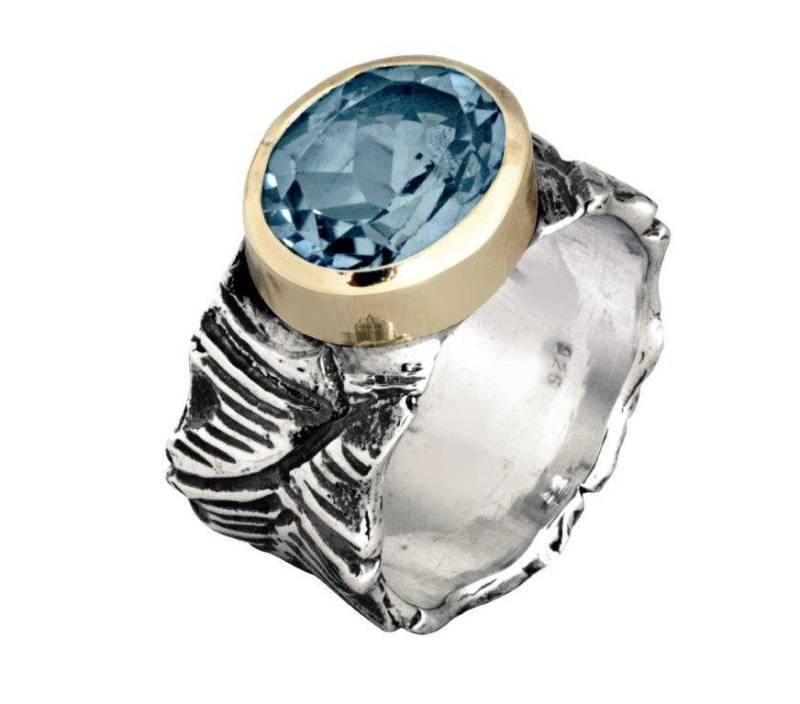 5, 3 Karat Natürlicher Blautopas Edelstein Two Tone Solid 9K Gelbgold Und 925 Sterling Silber Solitärring Edelsteinring Gemischter Metallring von SpiraJewels