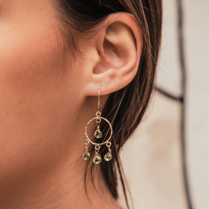 Einzigartige Baumeln Ohrringe 14K Gelb Gold Filled Natürlichen Grünen Peridot Edelstein von SpiraJewels