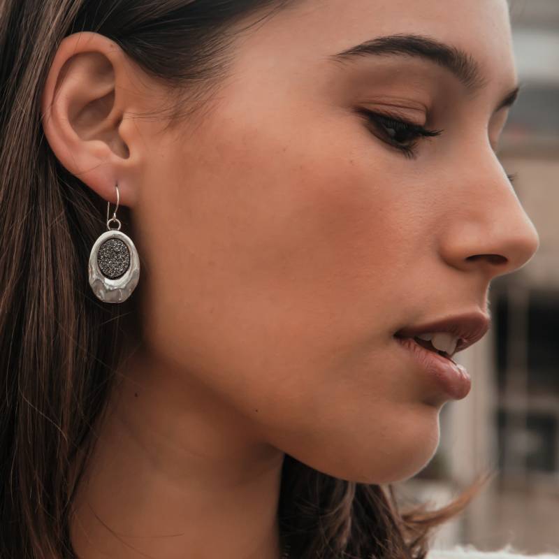 Handgemachte Graue Achat Druzy Ohrringe 925 Sterling Silber Ohrhänger Für Den Alltag von SpiraJewels