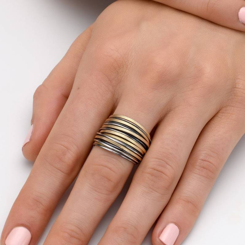 Spira Einzigartiges Handgefertigtes Design Zweifarbiger Boho-Ring Aus 14 Karat Gold Und 925Er Sterlingsilber Mit Oxidiertem Silber von SpiraJewels