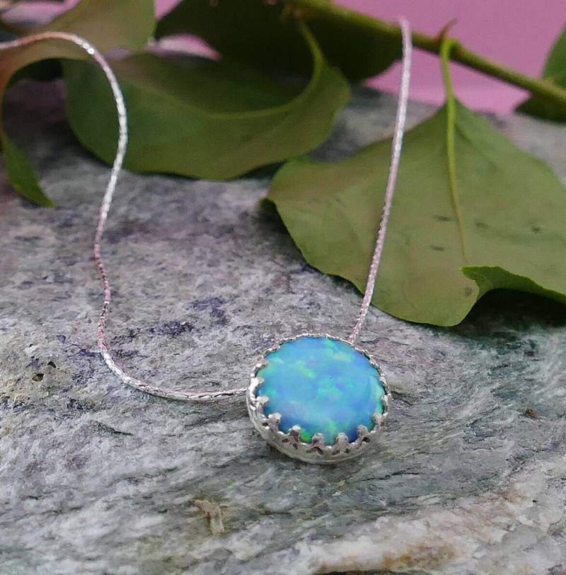 Spira Handgefertigte 925 Sterling Silber Blauer Opal Seil Anhänger Kette Fast N Kostenloser Versand, Edelstein Halskette Krone Lünette Set Boho Chic von SpiraJewels