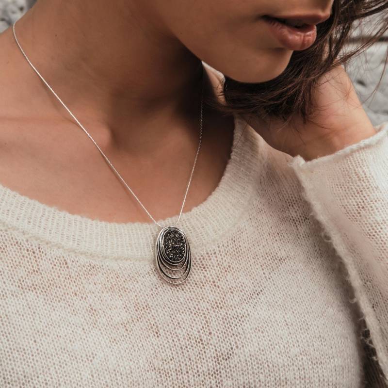 Spira Handgefertigte 925 Sterling Silber Grau Achat Druzy Seil Anhänger Kette Schnell N Kostenloser Versand Boho Chic Halskette von SpiraJewels