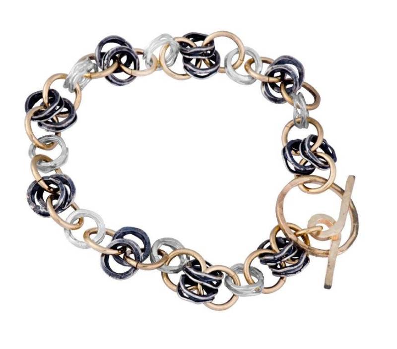 Spira Mixed Metal Armband Handgefertigtes Zweifarbiges 925 Sterling Silber Und 14 Karat Gelbgold Gefülltes Chain & Link Gf Schneller Versand von SpiraJewels