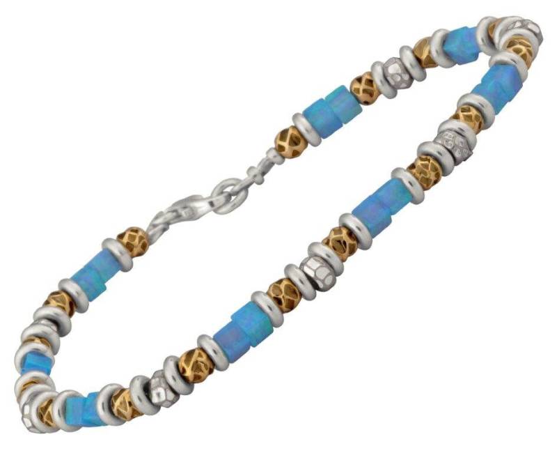 Spira Opal Armband Handcrafted Two Tone 925 Sterling Silber & 14K Gelb Gold Filled Blau Perlen Steine Schnelles N Kostenloser Versand von SpiraJewels