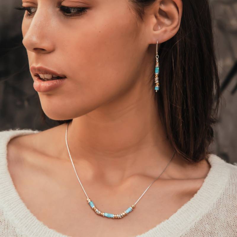 Spira Opal Halskette Handgefertigte 925 Sterling Silber Und 14K Gelbgold Gefüllt Blau Stein Kette Edelstein Mixed Metal von SpiraJewels