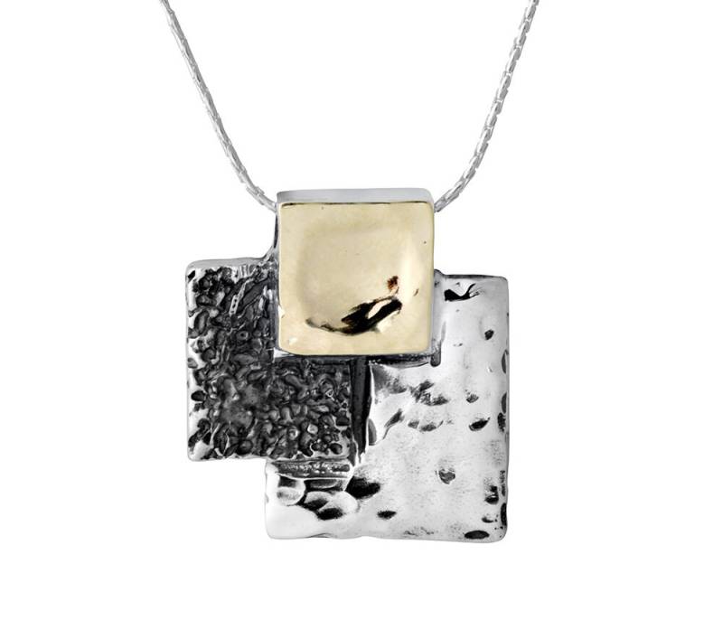 Spira Two Tone Solid 9K Gelb Gold Und 925 Sterling Silber Seil Anhänger Kette Oxidierte Halskette Mixed Metal Boho von SpiraJewels