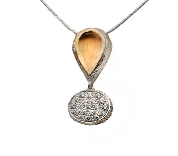 Spira Two Tone Solid 9K Gelb Gold Und 925 Sterling Silber Weißer Zirkonia Seil Anhänger Kette Mixed Metal Halskette von SpiraJewels